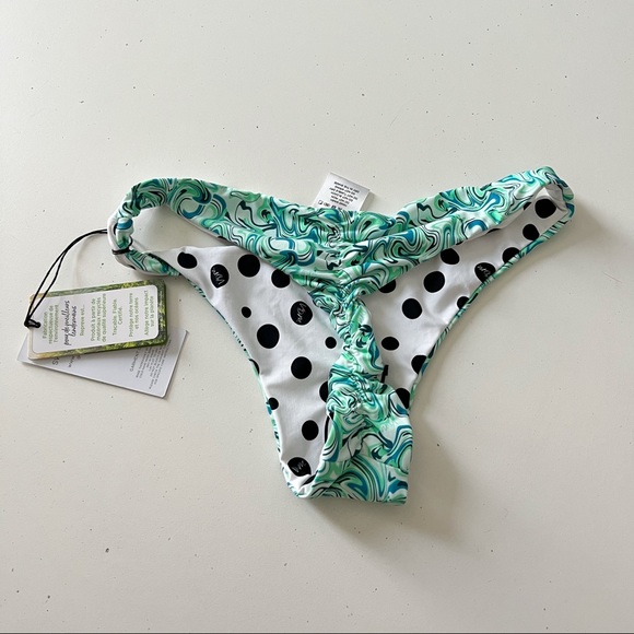 VDM Swim Vdm Vera Mint Liquid Marble White Black Polka Dot Ruched
